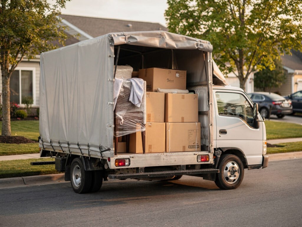 Small truck loaded with household items (illustrative)