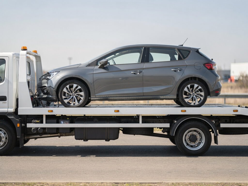 Car on a transport carrier truck (illustrative)